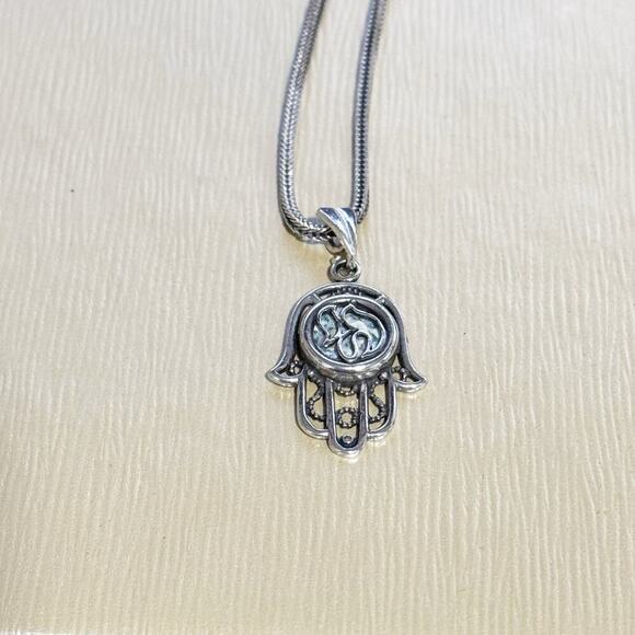 Shamay and Benlulu Chai in Hamsa Necklace silver 925 Roman glass center accent - Picture 3 of 8